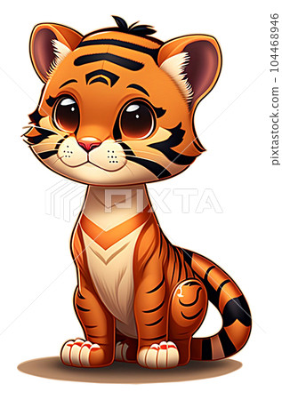Adorable baby tiger cub with orange pattern sitting and smiling Adorable baby tiger cub with orange pattern sitting and smiling 104468946