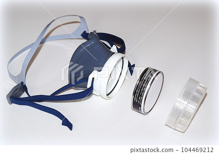 A gas mask with a special canister (illustration style) 104469212