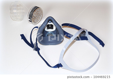 A gas mask with a special canister (illustration style) 104469215