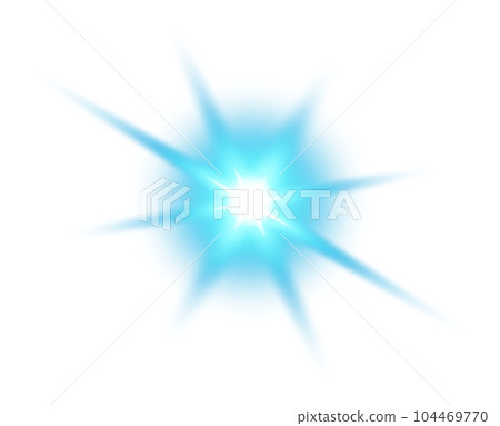 Blue star and sparks isolated on transparent background. Flares and sunbursts. Glowing light effects. PNG. 104469770