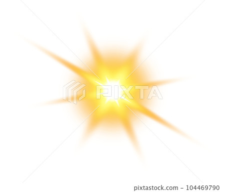 Golden star and sparks isolated on transparent background. Flares and sunbursts. Glowing light effects. PNG. 104469790