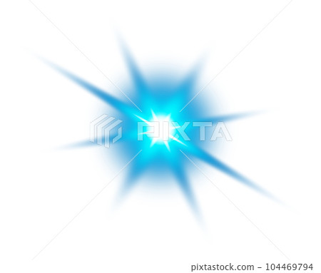 Blue star and sparks isolated on transparent background. Flares and sunbursts. Glowing light effects. PNG. 104469794