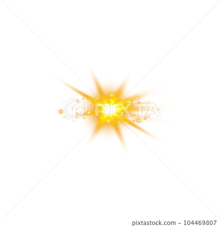 Golden star and sparks isolated on transparent background. Flares and sunbursts. Glowing light effects. PNG. 104469807