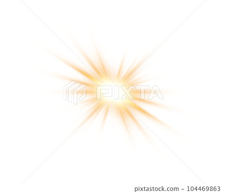 Golden star and sparks isolated on transparent background. Flares and sunbursts. Glowing light effects. PNG. 104469863
