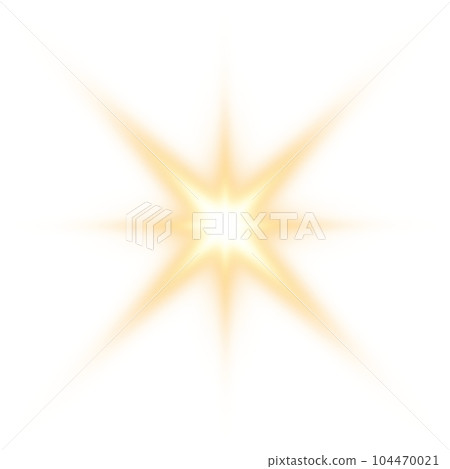 Golden star and sparks isolated on transparent background. Flares and sunbursts. Glowing light effects. PNG. 104470021