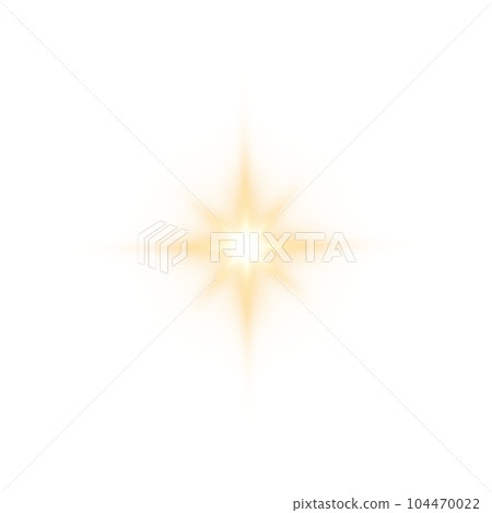 Golden star and sparks isolated on transparent background. Flares and sunbursts. Glowing light effects. PNG. 104470022