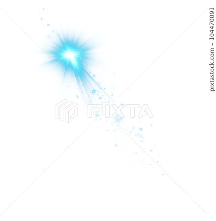 Blue star and sparks isolated on transparent background. Flares and sunbursts. Glowing light effects. PNG. 104470091