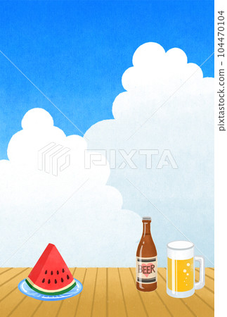 夏天插畫素材 門廊上的西瓜和啤酒 夏天插畫素材 門廊上的西瓜和啤酒 104470104