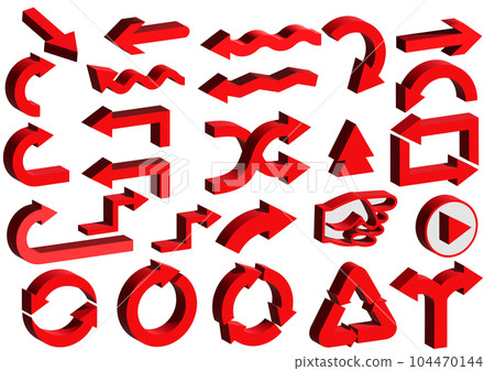 Arrow mark Realistic and three-dimensional red arrow 3D illustration set Icon material 104470144