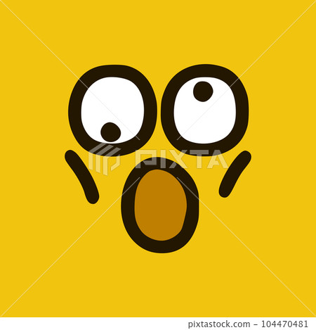 Stupid sad emoticon in doodle style. Cartoon face expressions isolated on yellow background Stupid sad emoticon in doodle style. Cartoon face expressions isolated on yellow background 104470481
