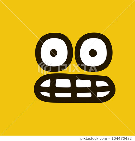Emoticon showing teeth emoticon in doodle style. Cartoon face expressions isolated on yellow background Emoticon showing teeth emoticon in doodle style. Cartoon face expressions isolated on yellow background 104470482