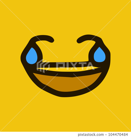 Laughing emoticon in doodle style. Cartoon face expressions isolated on yellow background Laughing emoticon in doodle style. Cartoon face expressions isolated on yellow background 104470484