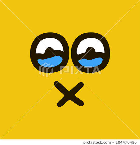 Crying emoticon with closed mouth in doodle style. Cartoon face expressions isolated on yellow background Crying emoticon with closed mouth in doodle style. Cartoon face expressions isolated on yellow background 104470486