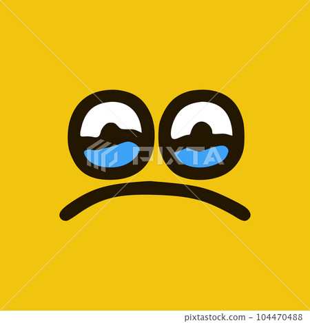 Crying emoticon in doodle style. Cartoon face expressions isolated on yellow background Crying emoticon in doodle style. Cartoon face expressions isolated on yellow background 104470488