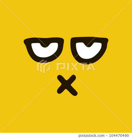Emoticon with closed mouth in doodle style. Cartoon face expressions isolated on yellow background Emoticon with closed mouth in doodle style. Cartoon face expressions isolated on yellow background 104470490