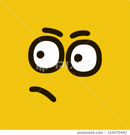 Surprised emoticon in doodle style. Cartoon face expressions isolated on yellow background Surprised emoticon in doodle style. Cartoon face expressions isolated on yellow background 104470492