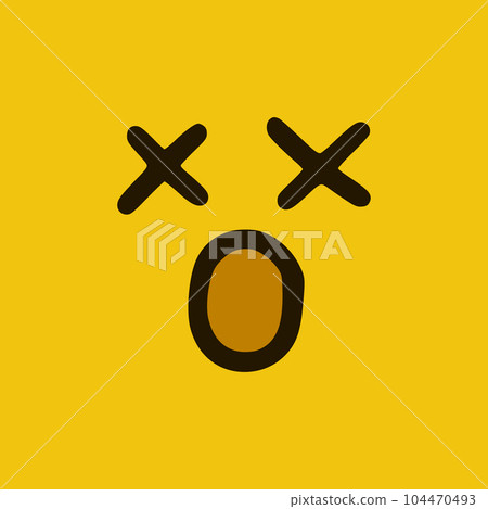 Killed emoticon in doodle style. Cartoon face expressions isolated on yellow background Killed emoticon in doodle style. Cartoon face expressions isolated on yellow background 104470493
