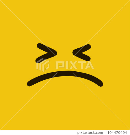 Sad emoticon in doodle style. Cartoon face expressions isolated on yellow background 104470494