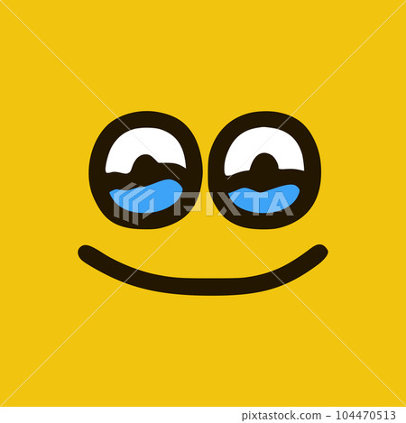 Happy crying emoticon in doodle style. Cartoon face expressions isolated on yellow background Happy crying emoticon in doodle style. Cartoon face expressions isolated on yellow background 104470513