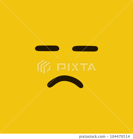 Sad emoticon in doodle style. Cartoon face expressions isolated on yellow background 104470514