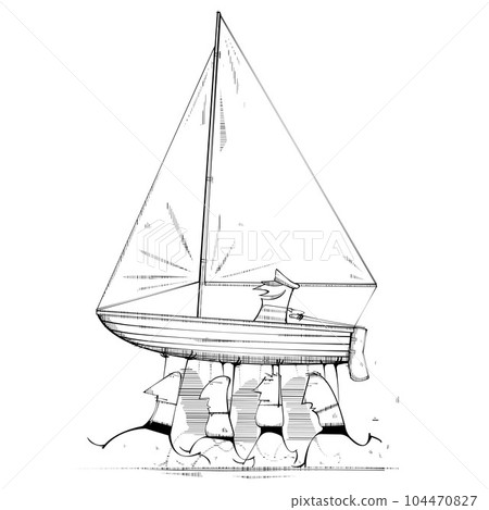 Man carried in Sailing Boat 104470827