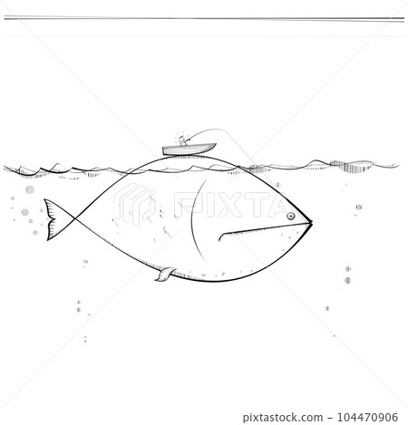 Man in small boat catches a big fish 104470906