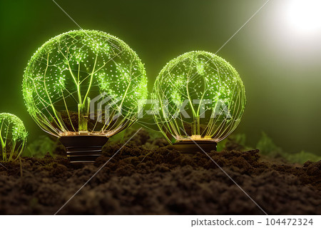 Abstract light soil and light bulb with glowing plant energy. Renewable energy concept, green energy concept, energy saving concept, and environmentally friendly. Abstract light soil and light bulb with glowing plant energy. Renewable energy concept, green energy concept, energy saving concept, and environmentally friendly. 104472324