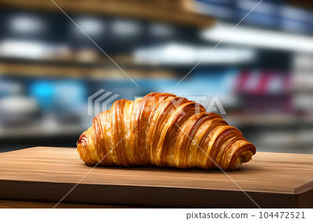 Croissant at the table blur or bokeh background. 104472521