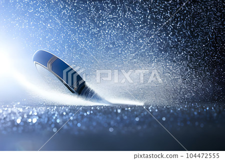 Water droplet or water drop at the surface of the water. Water splash to the surface. Water droplet or water drop at the surface of the water. Water splash to the surface. 104472555