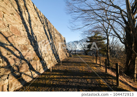 Nihonmatsu City, Fukushima Prefecture, Winter, Nihonmatsu Castle, Kasumigajo Castle, the stone walls of the ruins of the Honmaru Nihonmatsu City, Fukushima Prefecture, Winter, Nihonmatsu Castle, Kasumigajo Castle, the stone walls of the ruins of the Honmaru 104472913
