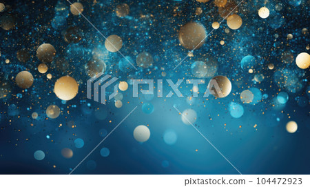 Festive golden glitter and sparkles on dark background. Generative AI 104472923
