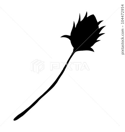 Hand Drawn Flower Bud Silhouette. Black Floral Illustration. Plant Silhouette Isolated on White Background. Hand Drawn Flower Bud Silhouette. Black Floral Illustration. Plant Silhouette Isolated on White Background. 104472954
