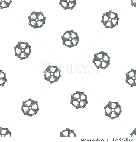 Hand-Drawn Steampunk Gear Transmission Element Seamless Pattern on White Background. Digital Paper with Metal Gear Illustration Drawn by Colored Pencil. Hand-Drawn Steampunk Gear Transmission Element Seamless Pattern on White Background. Digital Paper with Metal Gear Illustration Drawn by Colored Pencil. 104472959