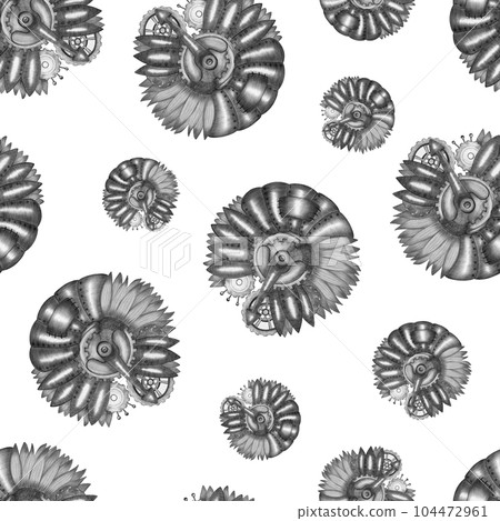 Hand-Drawn Steampunk Gear Transmission Element Digital Paper on Grunge Background. Digital Paper with Metal Gear Illustration Drawn by Colored Pencil and Watercolor. Hand-Drawn Steampunk Gear Transmission Element Digital Paper on Grunge Background. Digital Paper with Metal Gear Illustration Drawn by Colored Pencil and Watercolor. 104472961