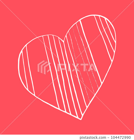 White Heart Drawn by Colored Pencil. The Sign of World Heart Day. Symbol of Valentines Day. Heart Shape Isolated on Red Background. 104472990