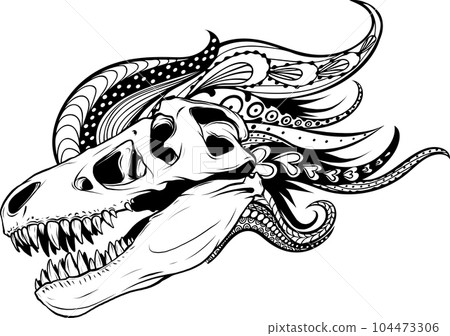 tyrannosaurus rex Dinosaur head in black and white outline vector illustration tyrannosaurus rex Dinosaur head in black and white outline vector illustration 104473306
