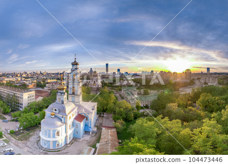 Summer Yekaterinburg, Temple of the Ascension and Temple on Blood in beautiful clear sunset. Summer Yekaterinburg, Temple of the Ascension and Temple on Blood in beautiful clear sunset. 104473446