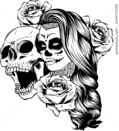 vector illustration of dead girl black and white outline 104473509