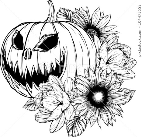 Halloween pumpkin. Vector illustration. Thin line art icon on white background. Halloween pumpkin. Vector illustration. Thin line art icon on white background. 104473555