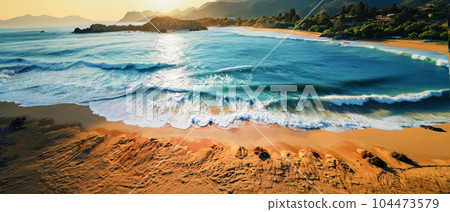 Waves on the beach as background. Beautiful natural summer background. Summer holidays concept 104473579
