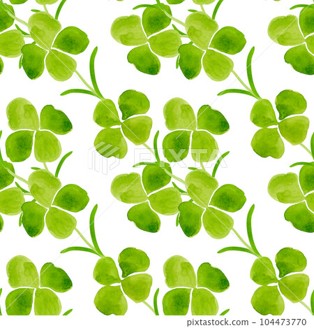 Four-leaf clover. Seamless pattern of green watercolor flowers for your design Four-leaf clover. Seamless pattern of green watercolor flowers for your design 104473770