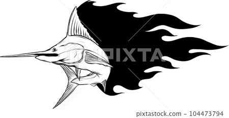 Simple minimalistic vector illustration of black and white swordfish 104473794