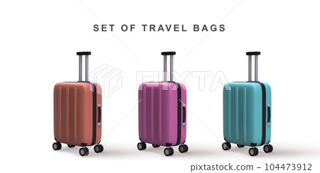 3D set travel trolley bags on white background. Vector illustration. 3D set travel trolley bags on white background. Vector illustration. 104473912