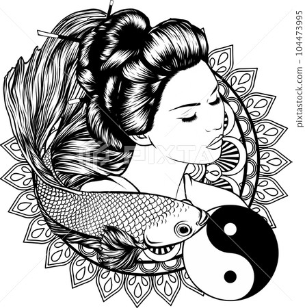 vector illustration of woman geisha outline design - Stock Illustration ...