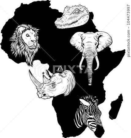 African animal set - black vector silhouette.... - Stock Illustration ...