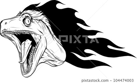 Hand drawn illustration of a raptor dinosaur outline 104474003