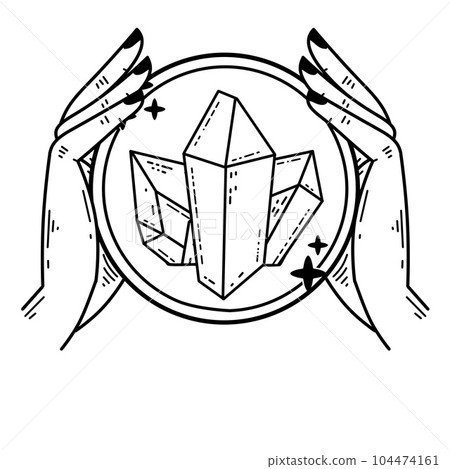 Magic crystal ball and gems in hand. Mystical and magical witch ritual. Spiritual mystery future wizard teller. Esoteric Astrology and fortune. Magic crystal ball and gems in hand. Mystical and magical witch ritual. Spiritual mystery future wizard teller. Esoteric Astrology and fortune. 104474161