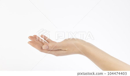 Outstretched female hand isolated on white background. The concept of helping those in need or asking for help. 104474403