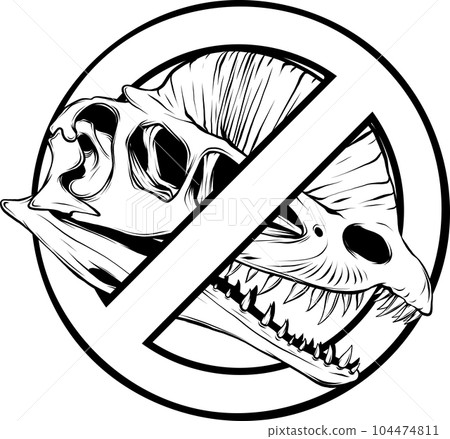 Black Line Dinosaur Dilophosaurus Skull vector illusatration 104474811