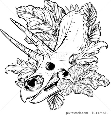 Abstract Black Line Dinosaur Triceratops Skull Outline 104474819